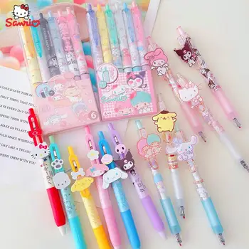 Гелевая ручка Kawaii Hello Kitty Melody Kuromi Cinnamoroll с мультяшной пулей, гелевая ручка для студенческой прессы на водной основе, канцелярские принадлежности, подарок для девочек Изображение