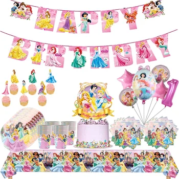 Декор вечеринки для детей и девочек Disney Princess, Воздушные Шары, Одноразовая Посуда, Мультяшная Белоснежка, Принадлежности для вечеринки в честь Дня рождения Принцессы Диснея. Изображение