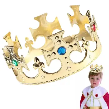 Детская королевская корона, короны для дня рождения, короны для костюмов, реквизит для фотосессии, Золотые короны для мальчиков с изысканными узорами и драгоценными камнями Изображение