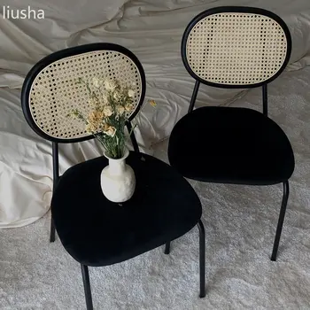 Дизайнерский стул Chair Ins Style Nordic Iron Art Home Стул для плетения из лозы, Кофейня, обеденный стул для отдыха, обеденный стул Изображение