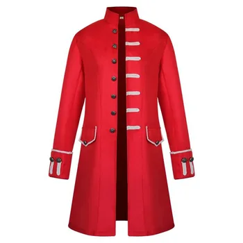 Длинная куртка с открытой передней частью, мужское осеннее винтажное пальто, куртка в стиле стимпанк, воротник-стойка, костюм Виктории на Хэллоуин, большие размеры Изображение