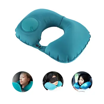 Дорожная подушка U-образная Автоматическая Воздушная надувная подушка для сжатия, складные шейные подушки пресс-типа для самолета, автомобиля, инструмента для сиесты на открытом воздухе Изображение