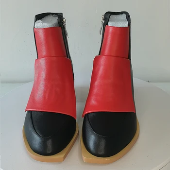 Женские ботильоны, обувь больших размеров 22-26,5 см, Индивидуальный дизайн, женская обувь с неправильной подошвой, 2-цветная прошивка, женская обувь Изображение
