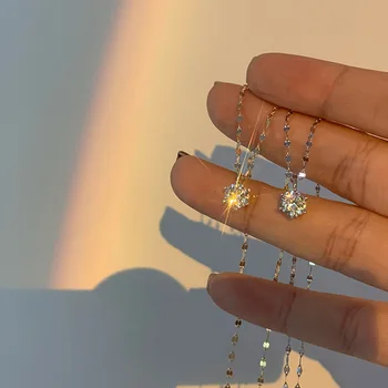 Женские модные новые ювелирные изделия из высококачественного кристалла циркона, круглое ретро простое блестящее ожерелье с подвеской, длинное Изображение