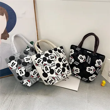Женские сумки Disney, повседневная маленькая сумка с Микки Маусом, переносная холщовая сумка, наручники, ланч-бокс, милая сумка Изображение