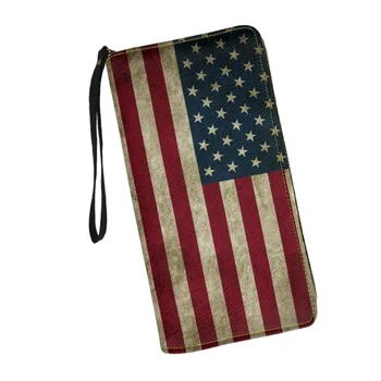 Женский кожаный кошелек-браслет Belidome с американским флагом, с RFID-блокировкой, на молнии, держатель для карт, Органайзер, дорожные сумки-клатчи Изображение