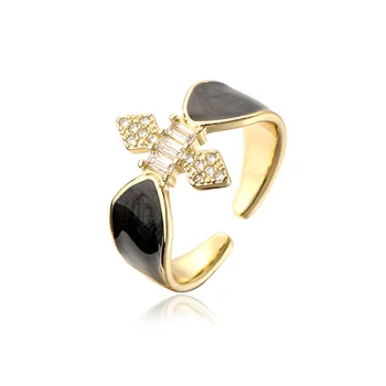 Женское кольцо V & YIDOU с медным покрытием 18k Jinwei, инкрустированное цирконом, с которого капает масло, геометрическое открытое кольцо R851 Изображение