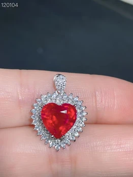 Женское ожерелье с рубиновой подвеской в виде сердца, настоящее серебро 925 пробы, натуральный драгоценный камень, подарок для влюбленной девушки на свидание, камень для рождения Изображение