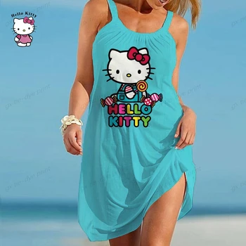 Женское платье свободного покроя с рисунком Hello Kitty, сексуальный костюм без рукавов с мультяшным принтом, модная сумка для пляжных вечеринок и ночных клубов, Изображение