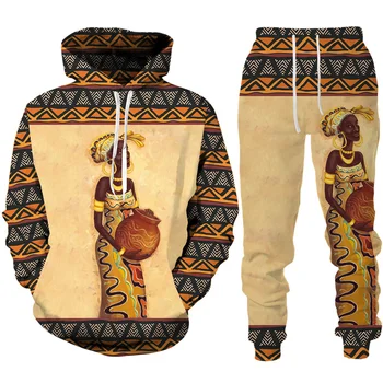 Забавная Африканская женская толстовка с принтом/костюм в этническом стиле Дашики, Мужской / Женский пуловер, комплект толстовок, повседневная пара, уличная одежда, спортивный костюм Изображение