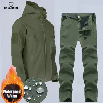 Зимне-осенняя тактическая куртка, костюм для мужчин, Армейские тактические водонепроницаемые куртки SoftShell, Флисовая куртка для рыбалки, пеших прогулок, кемпинга, скалолазания Изображение