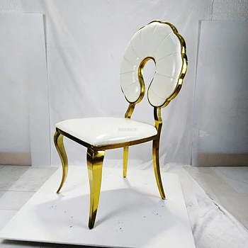 Золотые обеденные стулья из американской нержавеющей стали, Креативная Мебель для столовой, Современный банкетный зал, Гостиничный стул, Домашний стул со спинкой Изображение