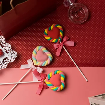 Имитация зефирного леденца в форме сердца Ручной работы, цвета радуги, поддельные конфеты, десерт, искусственное украшение окна, реквизит для фотографий Изображение