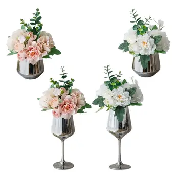 Искусственные цветы, цветок гортензии, бонсай с небольшими украшениями в вазах, Цветочная композиция для свадебного декора вечеринки Изображение