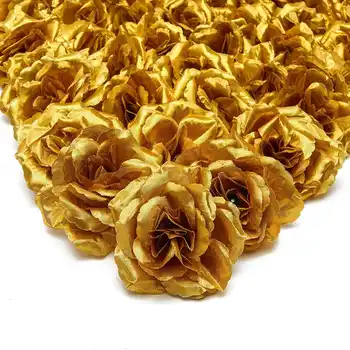 Искусственные цветы, шелковые головки роз, 50 шт. для украшения шляп, альбомов, свадебных украшений (золото) Изображение