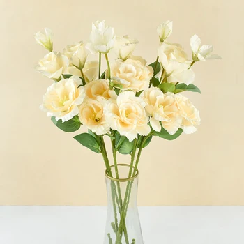 Искусственный шелк Имитация цветов Пиона Букет цветов для гостиной Украшение домашнего сада Крытый Свадебный столик Поддельное растение Изображение