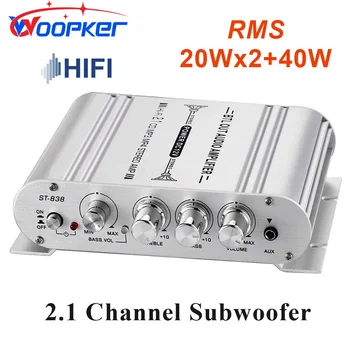 Канал усилителя мощности Woopker ST838 2.1 Поддерживает Воспроизведение музыки без потерь по USB, Цифровой Усилитель Hifi Мощностью 20 Вт + 20 Вт + 40 Вт RMS Изображение