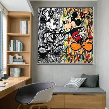 Картины на холсте с мультфильмами Диснея, плакаты с Микки Маусом и Минни и принты с граффити, настенные рисунки для гостиной, детской комнаты, домашнего декора Изображение