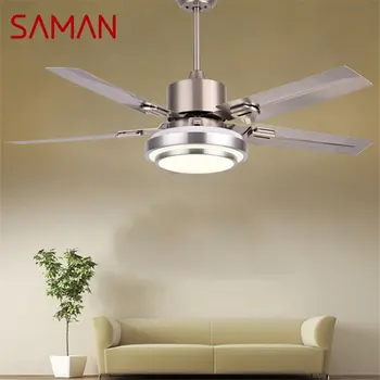 Комплект современных потолочных вентиляторов SAMAN 3 цвета с дистанционным управлением для домашней столовой, спальни, гостиной, ресторана. Изображение