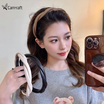 Корейская модная повязка на голову из искусственной кожи для женщин и девочек, Винтажные плетеные повязки для волос, головные уборы, Осенние Аксессуары для волос Изображение