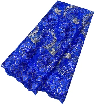 Королевская Синяя Нигерийская Кружевная Ткань С Блестками Африканская Кружевная Ткань 5 Ярдов Африканский Французский Тюль Чистая Кружевная Ткань Для Вечернего Платья P297 Изображение