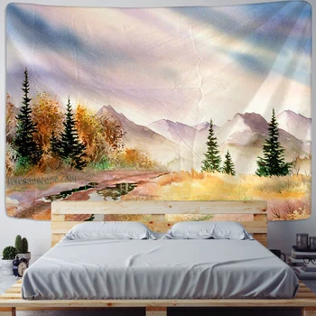 Красочный лесной Гобелен, висящий на стене, Психоделическая Картина маслом, печать солнечного света, Декор стен спальни в стиле хиппи, Фоновая ткань Изображение