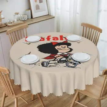 Круглая скатерть, скатерть 60 дюймов, кухонная скатерть для обеденного стола, водонепроницаемые скатерти из мультфильма Quino Manga, покрывающие столы из мультфильмов Изображение