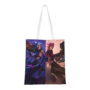Легенды мультяшной игры Arcane League, сумка для покупок продуктов, женские милые холщовые сумки через плечо, сумка большой емкости для покупок Изображение
