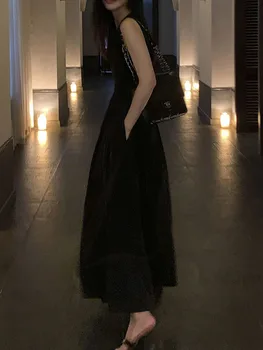 Летнее Облегающее платье Миди без рукавов, Женское платье длиной до щиколотки, Корейские модные Облегающие вечерние платья с имитацией шеи, Vestidos Изображение