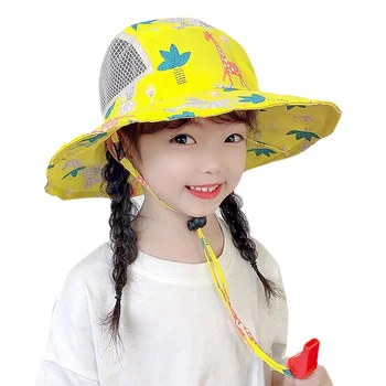 Летние детские шляпы со свистком, высококачественные шляпы-ведра, Мультяшная Солнцезащитная шляпа для девочек и мальчиков, Уличная Пляжная панама, Повседневная кепка Изображение
