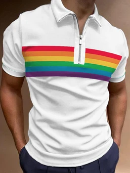 Летняя мужская одежда 2023 года, высококачественная мужская рубашка поло, Новые футболки в полоску с коротким рукавом, Повседневная деловая одежда Изображение