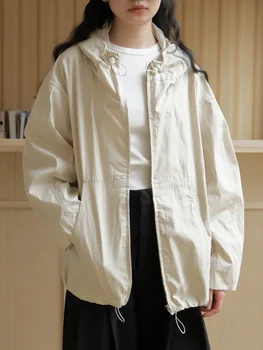 Лето 2023, повседневная свободная куртка с капюшоном, женское пальто с длинным рукавом, женское Изображение