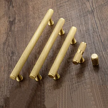 Медные Мебельные ручки Ручки выдвижных ящиков Кухонные Ручки Ручки для шкафов Золотые ручки для шкафов Изображение