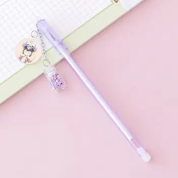 Милая розовая ручка с бутылочкой, подвеска в виде звезды, Нейтральный карандаш, Мультяшные Школьные Гелевые ручки, Канцелярские принадлежности для студентов Изображение