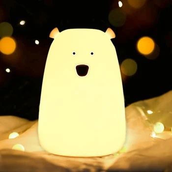 Милый Медведь светодиодный ночник Decoracion Lampara De Noche Ddormitorio Baby Детская Прикроватная лампа Силиконовый сенсорный датчик управления касанием Изображение