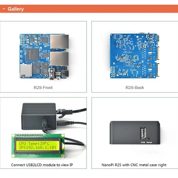 Мини-маршрутизатор D5QC NanoPi R2S с Открытым Исходным Кодом с Двумя Портами Ethernet 1GB RK3328 для Smart Home Gateway Bundle Металлический Корпус Изображение