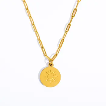 Минималистичный Новый стиль, ожерелье с подвеской Sunshine Coins, Титановая сталь, покрытая 14-каратным золотом, Ювелирные изделия, подарок для пары Изображение