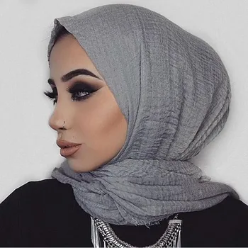 Мода Мусульманский Хиджаб Шапки Сплошной Хид Женщин Хлопок Сплошной Цвет Исламские Шали И Обертывания Шарф Тюрбан Головной Убор Изображение