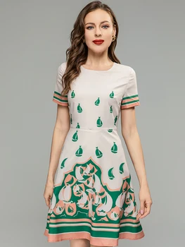 Модное дизайнерское летнее мини-платье трапециевидной формы с принтом в виде парусной лодки в полоску, женское облегающее платье с коротким рукавом и высокой талией, модное платье MoaaYina Изображение