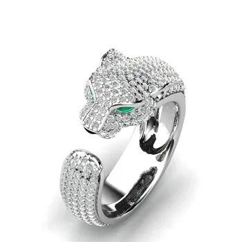 Модные Леопардовые кольца с полным кристаллом из горного хрусталя, Индивидуальное кольцо в стиле панк-Змея, Регулируемые металлические украшения для свадебной вечеринки, прямая доставка Изображение