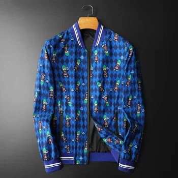 Мужская курткабомбер с мультяшным цветовым контрастным сетчатым рисунком Chaqueta Hombre Повседневная Деловая повседневная куртка в клетку с рисунком размера плюс 4XL Изображение