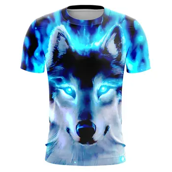 Мужская футболка Shinny Flame Wolf с животным принтом, топ с коротким рукавом, 3D Повседневная уличная мужская одежда, футболка Оверсайз, Лето 2023 г. Изображение