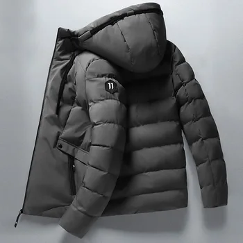 Мужская хлопчатобумажная одежда с капюшоном, осенне-зимняя новинка, утолщенное теплое классическое простое модное повседневное пальто большого размера Изображение