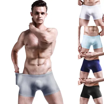 Мужские Сексуальные Летние Мягкие Тонкие Прозрачные Боксеры Ice Silk Mens Comfort Pouch Underwear Link Underwear Male Underwear Pack Изображение