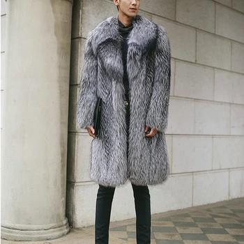 Мужское пальто, зимнее новое роскошное длинное пальто из искусственного меха в стиле панк для зрелого отдыха большого размера Изображение