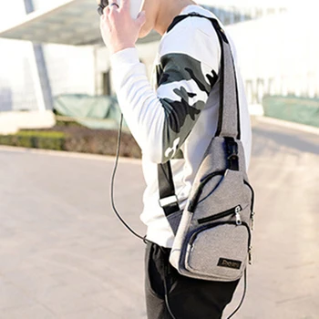 Мужской рюкзак-слинг с интерфейсом USB для зарядки, мужской Изображение