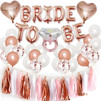 Набор воздушных шаров для невесты из розового золота, кольцо с бриллиантом, буквы из фольги, Баллон, свадебное украшение, свадебный душ, Принадлежности для Мальчишника Изображение