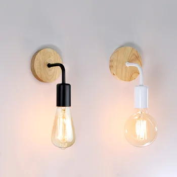 Настенный светильник из скандинавского дерева E27, Ретро Прикроватная тумбочка, Ретро Внутреннее освещение Спальни, гостиной, домашнего декора LED Изображение