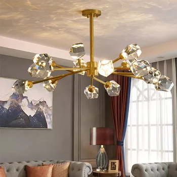 Новая Золотая Хрустальная люстра, современное роскошное Европейское Домашнее освещение, Современная люстра для спальни и гостиной класса Люкс Изображение