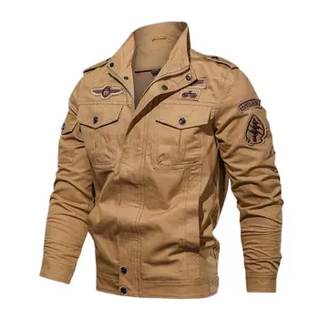 Новая зимне-осенняя хлопчатобумажная мужская куртка-бомбер со стоячим воротником, военная мужская куртка, тактическое пальто с несколькими карманами Изображение